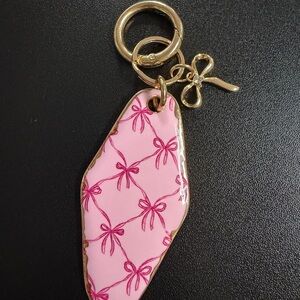Pink Bow Pattern Purse Charm with Gold Accents